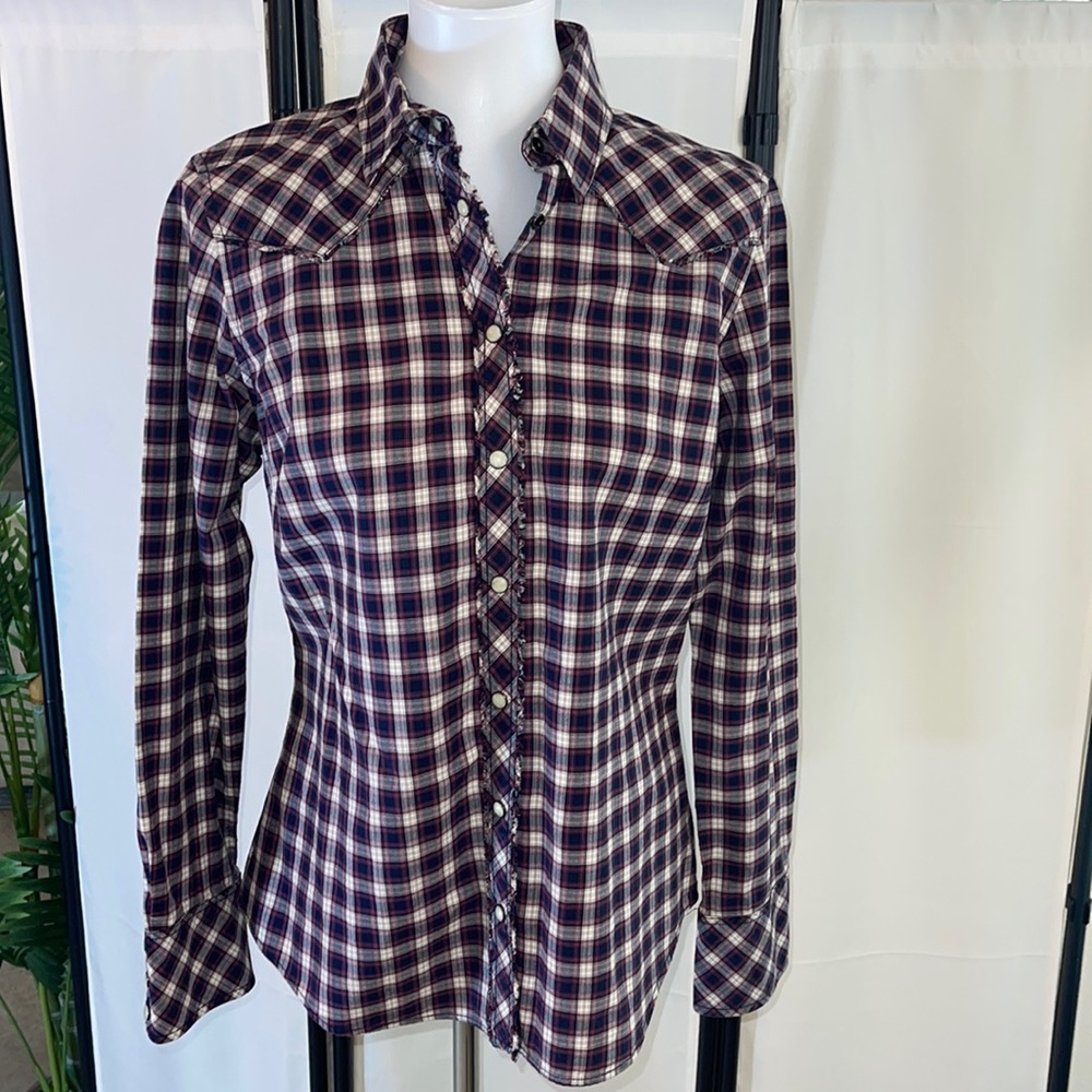 Eddie Bauer Top Checkered Pattern Snap Closure Size Medium